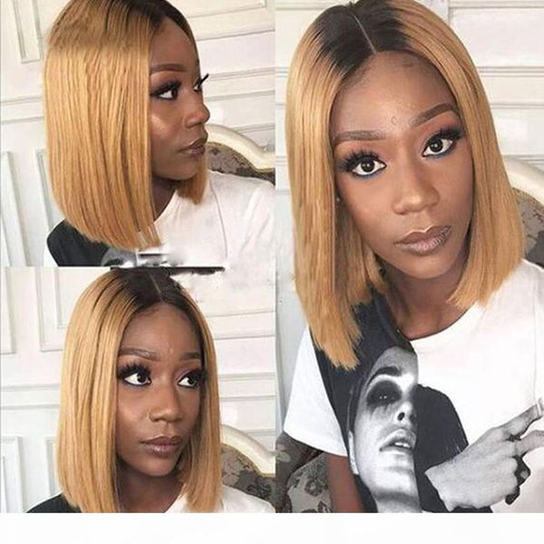 

full lace human hair wigs for women ombre t1b 27 remy hair 130density silky straight short bob lace front human hair wigs, Black;brown