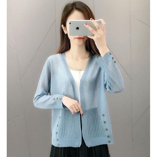 

2021 new spring fine female jacket will see sun protection clothes with sleeve v-cleavage knitted or crocheted cardigan 7zs9, Black;brown