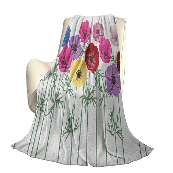 

group of graphic colorful flowers on branches blooming field in summer themeoffice leisure blankets