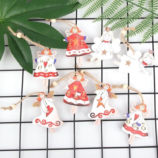 

2pcs/lot creative christmas angel wooden pendants ornaments kids gifts home xmas tree ornament christmas party decorations1