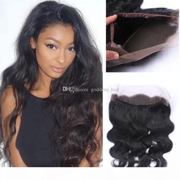 

new fashion body wave 360 full lace frontal peruvian human hair lace frontal bleached knots 360 lace band frontal closure for black woman, Black;brown