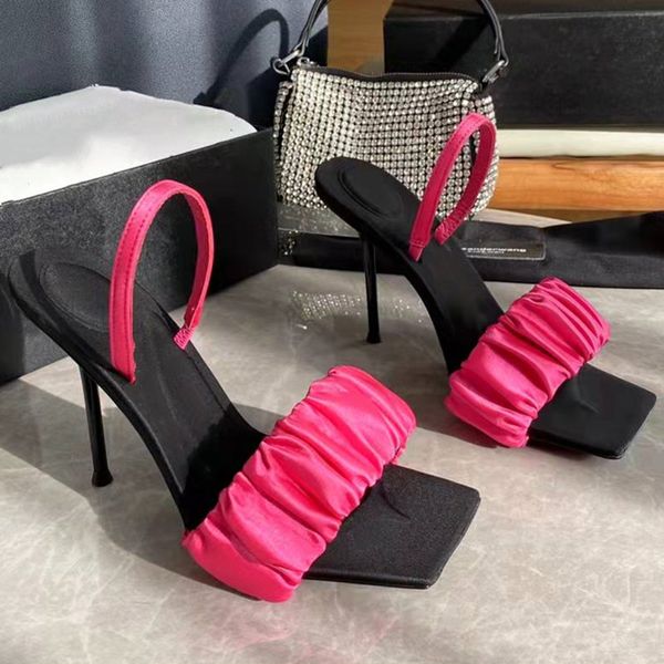 

2022 new fashion summer womens high stiletto heel sandal designer ladies peep toe mid heel dress slide slipper big size 43, Black