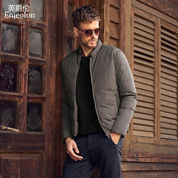 

enjeolon brand thicken winter down jacket men light down coat white duck jacket warm parka mf01021, Black