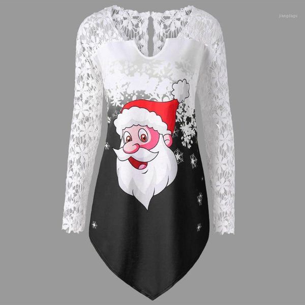 

fashion santa claus print lace blouse casual winter ladies merry christmas female women long sleeve shirt blusas pullover1, White