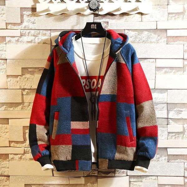 

autumn men's plaid jacktets 2020 korean man woolen coats warm hooded male casual hooded jacket plus size coats1, Black;brown