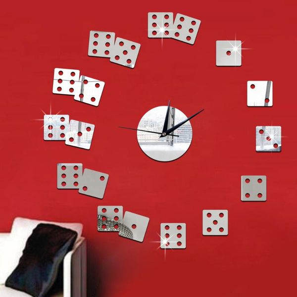

wall clocks vreative mirror clock dice sticker reloj de cocina 45x45cm big designer watch living roon bar decorations