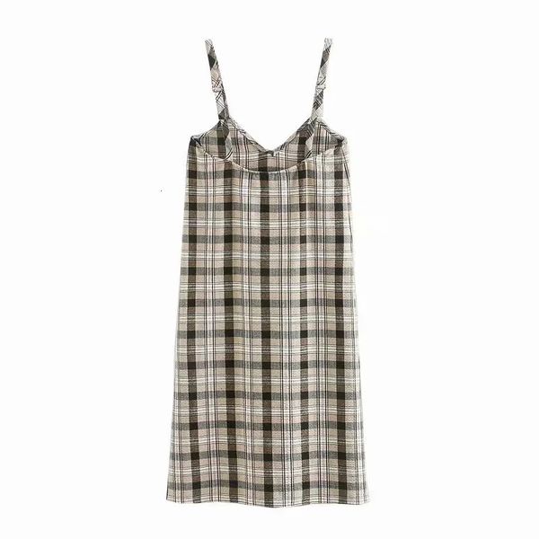 

new woman 2021 plaid slip long women casual pocket v neck sleeveless midi dress female loose chic dresses bvce, Black;gray