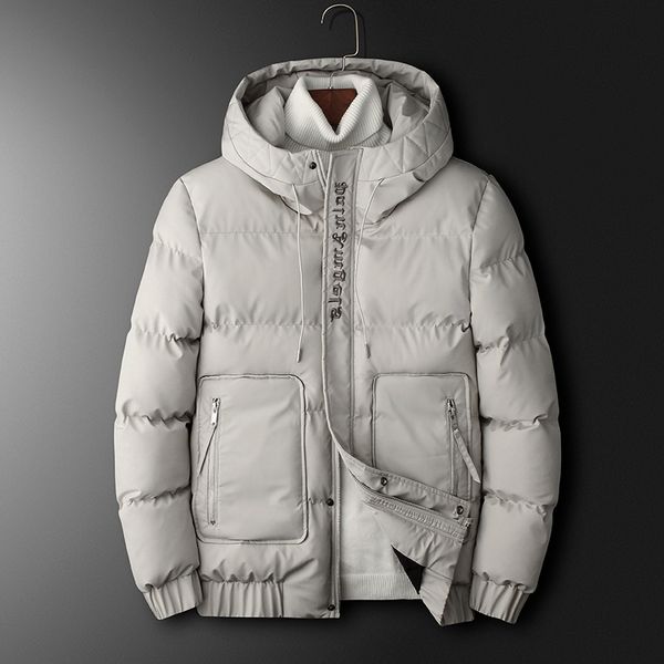 

new men trendy mountain padden coat with hoodie men's windbreaker solid thick jacket mens winter parkas cotton coats, Black