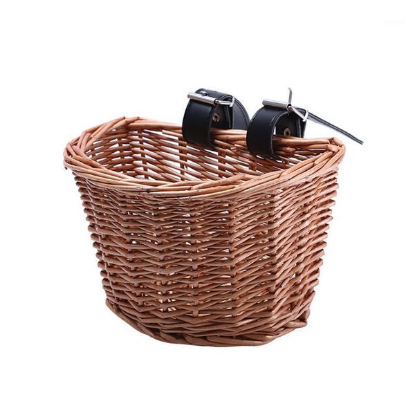 

front handle vintage wicker cycle shopping storage electric bicycle solid bike basket d shape adjustable strap removable outdoor1
