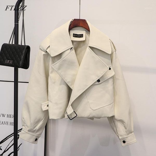 

ftlzz women black red faux leather jacket motorcycle biker punk loose jacket autumn female turndown collar soft outwear1
