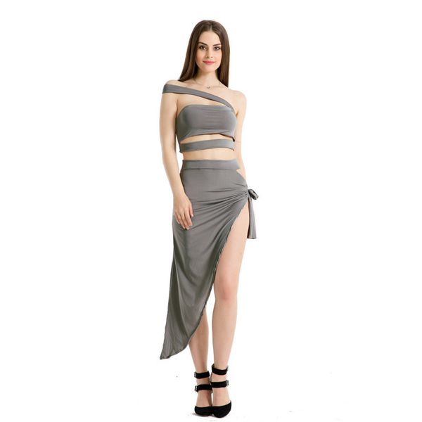 

womens fashion dressstrap tube two-piece black gray split nightclub dress39mcdd