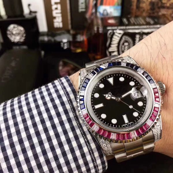 

2 styles classic luxury men wristwatch 40mm dial diamond rotary bezel 2813 automatic 316l strap sapphire glass waterproof watch, Slivery;brown