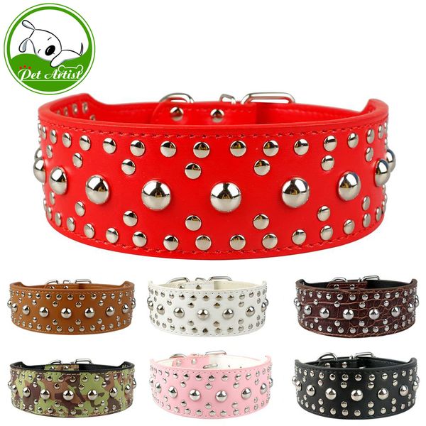 

2 "wide new leather pu nail dog collar 13-24" 6 color bulldog 5 size