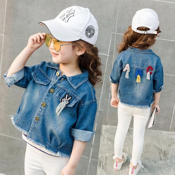 

jackets 2021 famous children's cowboy's clothes abc letter girls tassels baby girl wear boys denim jacket embroidery coats kids ch, Blue;gray