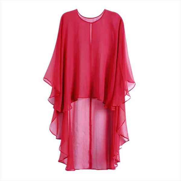 

2020 women blouses see through transparent korea asymmetry blouse shirt ladies chiffon shirts plus size red yellow, White