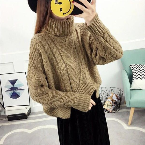 

2021 autumn winter retro twisted turtleneck short pullovers women long sleeve irregular knitted sweaters slim fit coat, White;black
