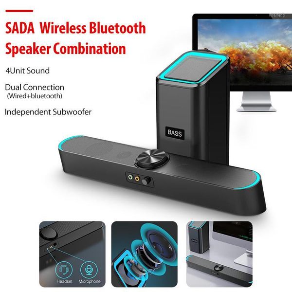 

sada mini wireless deskcomputer bluetooth speaker set ambient light 2.1 stereo powerful bass 5 units hifi soundbar 3w1