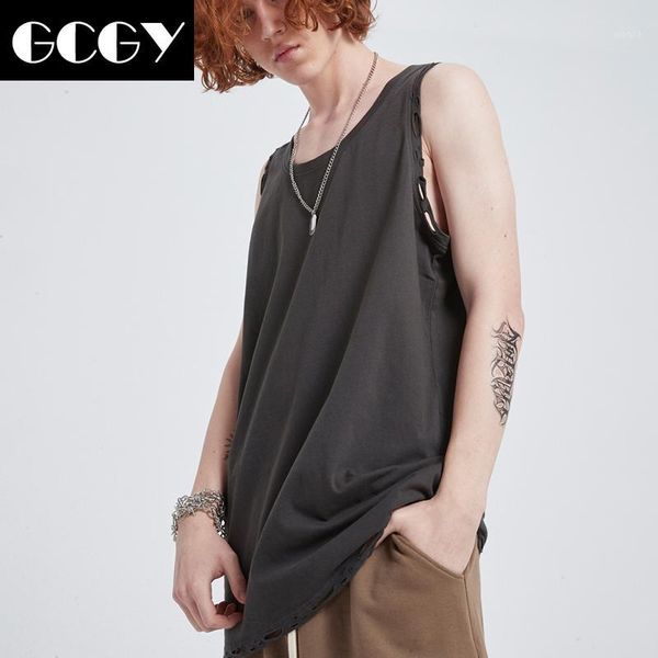 

gcgy men cotton tank hip hop loose casual vest mens undershirt transparent shirts male street dance fashion vest1, White;black