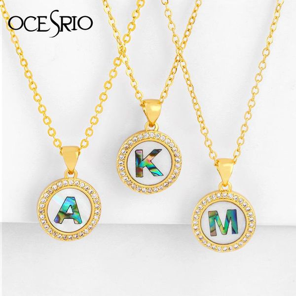 

pendant necklaces natural shell letter for women crystal cubic zirconia pearl abalone jewelry, Silver