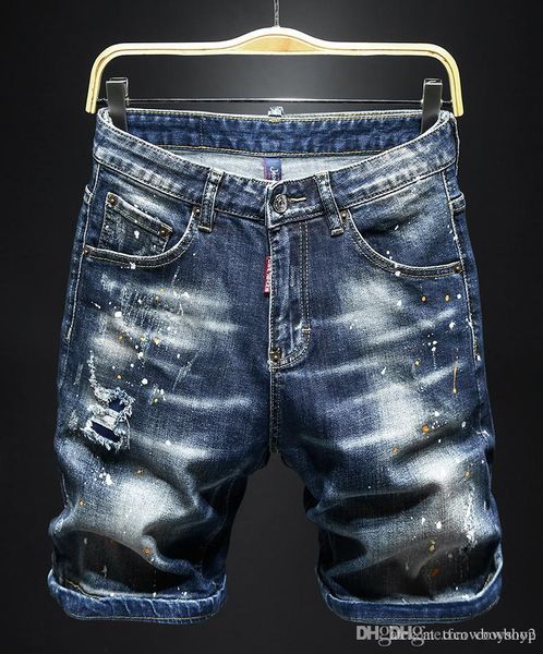 

mens designer summer shorts pants 2021 luxury jeans de designer pour hommes knee length ripped rock revival slim fit biker square jeans, Blue
