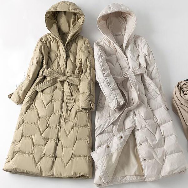 

sedutmo winter fashion long women down jacket ultra light coat with belt autumn casaul slim puffer jacket ed1283 c1204, Black