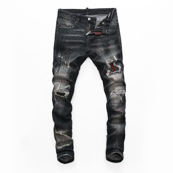 

mens casual straight jeans retro slim skinny jeans fashion designer ripped men hip hop light blue denim pants=100