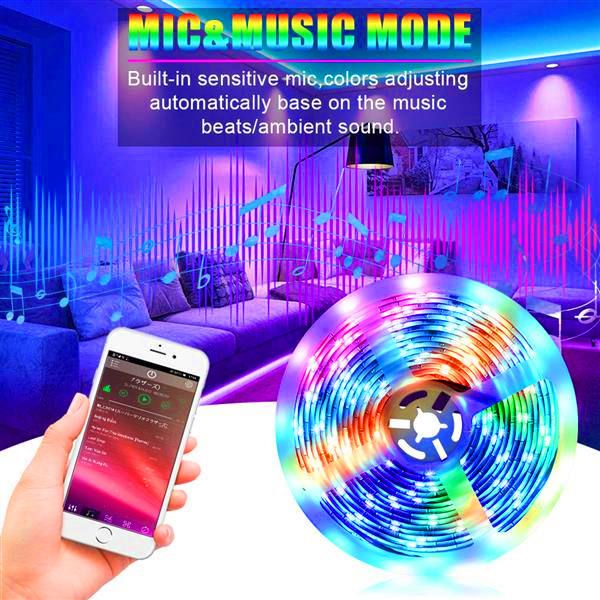 

discount 5m led rgb strips tape light waterproof music sync color changing bluetooth controller 24key remote control decoration