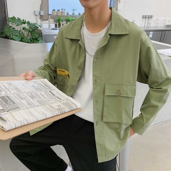 

long sleeve spring and 2019 new korean fashion versatile tooling inch autumn shirt coat men's, White;black