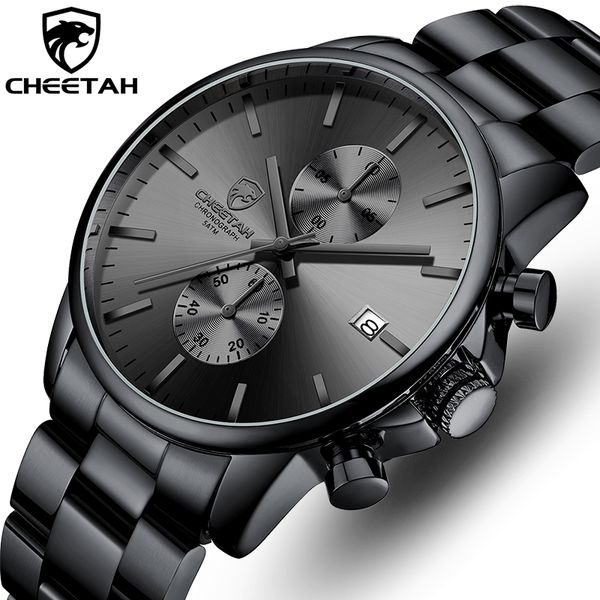 

new cheetah men watch luxury brand business black quartz watches mens waterproof chronograph sport wristwatch date male clock, Silver