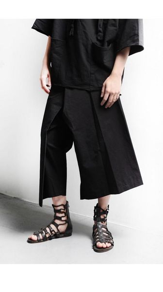 

original yamamoto dark yoji design good version men's loose solid color skirt pants wide leg cropped casual pants, Black