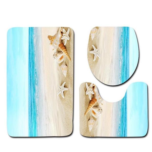 

ocean sand beach style bathroom floor mat 3 pcs set, anti-skid mat for bathroom, bath qyljtb tore2010