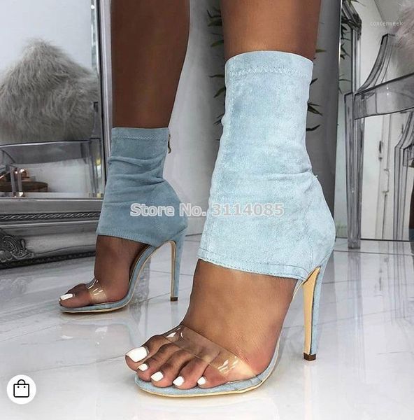 

boots est designer women stiletto heels clear pvc band patchwork ankle back zipper banquet shoes gladiator sandal boots1, Black