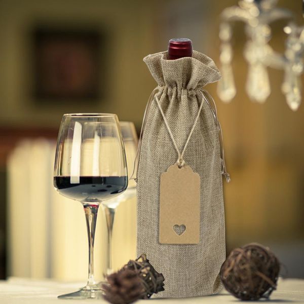 

12pcs wine bags red wine bottle covers gift champagne pouch burlap packaging bag wedding party decoration bags