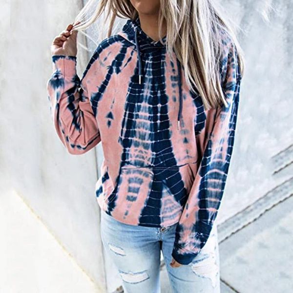 

ladies tie-dye hooded sweatshirt loose blouse color long sleeve blusas shirts casual female loose tie-dye print dropshipping1, Black