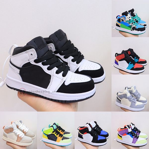 

jumpman 1 1s kids basketball shoes toddler infant boys girls sports sneakers bred white black maroon kid train