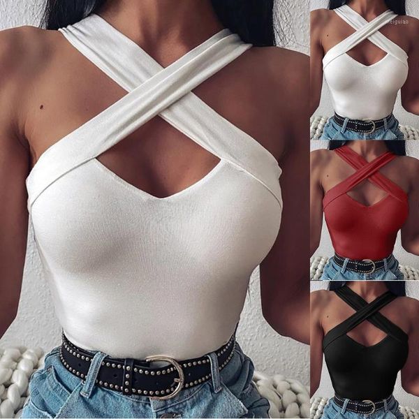 

blouse femme women beach fashion cross sleeveless solid vest blouse hollow shirt blusas mujer de moda 20201, White
