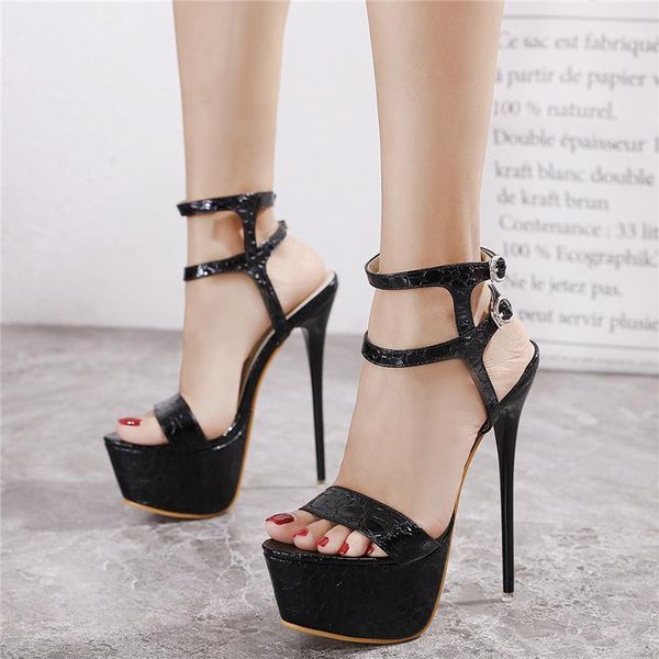 

2021 women 17cm high heels luxury sandals 6cm platform fetish lady gladiators summer stiletto stripper black red party prom shoe1
