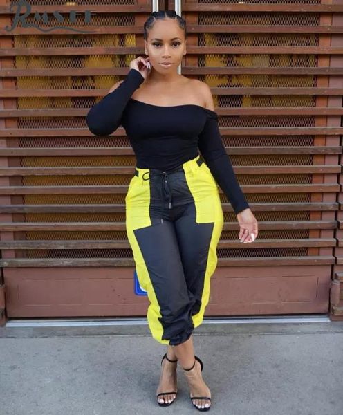 

women's tracksuits rmsfe 2021 off shoulder black yellow suitable set gym clothing elastic waist 2 piece women full sleeve pant sets, Gray