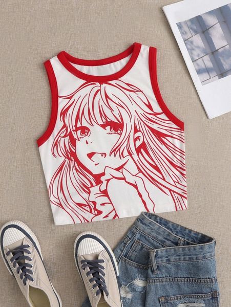 

figure graphic contrast binding crop tank j5ze#, White
