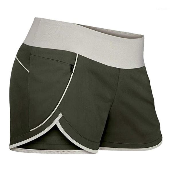 

yoga outfits women's elastic wasit workout shorts with liner pockets sport sportleggings vrouwen calca legging feminina @f1, White;red