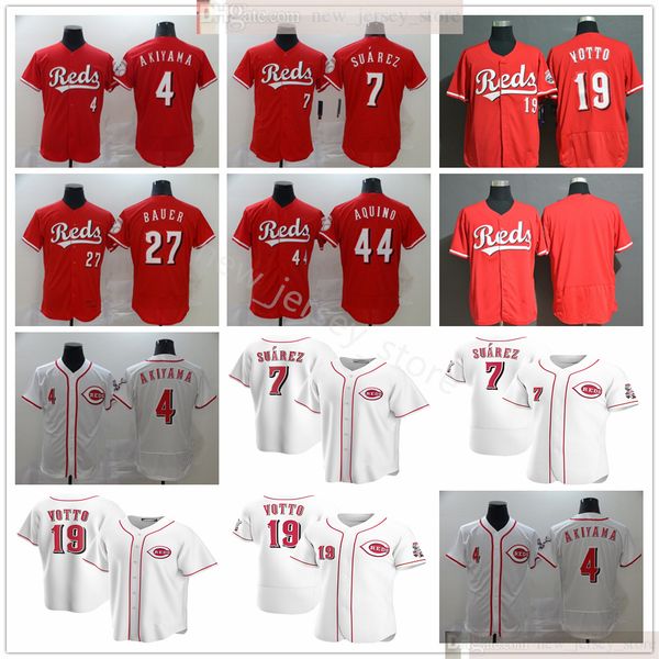 

2021 new seasons baseball 4 shogo akiyama jerseys stitched 7 eugenio suarez 19 joey votto 27 trevor bauer 44 aristides aquino red white, Blue;black