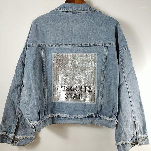

new korean version of the loose five-pointed star sequins bat sleeve denim jacket coat female spring and autumn1, Black;brown