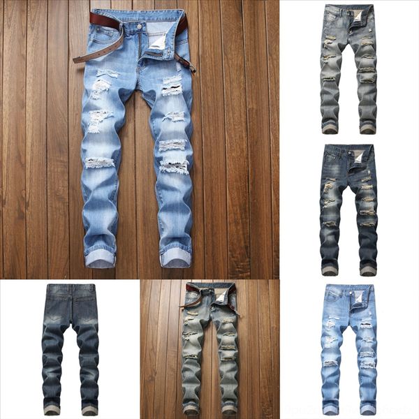 

2gci8 korean men harajuku fashion pants man casual harem pants jeans hole straight for man men's denim patchwork loose jeans hole trous, Black