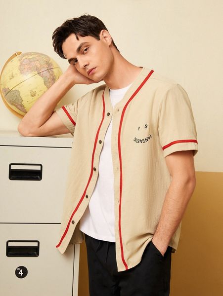 

men letter graphic contrast tape shirt x6zi#, White;black