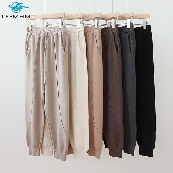 

6 color winter fall new fashion women high elastic waist solid color thick harem sweatpants female casual loose knitting trouser, Black;white