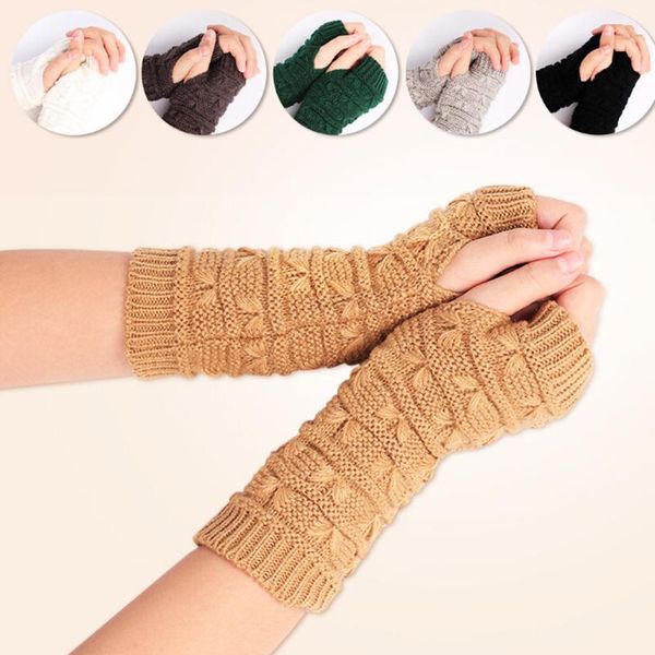 

five fingers gloves autumn women button knitted mitten long wool arm warmers winter mangas fingerless guantes tactical, Blue;gray