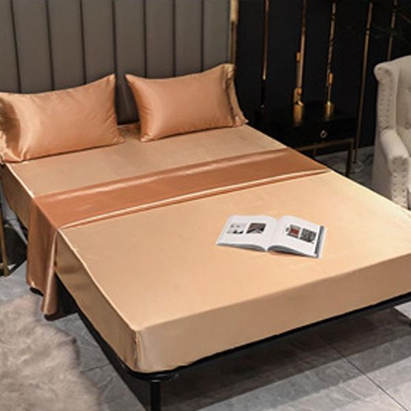 

bedding sets luxury imitate silk satin flat sheet bed solid color silky fitted sheets pillowcase set for home textiles bedclothes