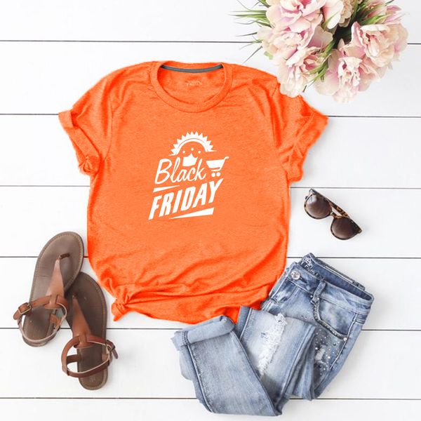 

lh20134 summer classic fashion beack friday english printing loose comfortable casual short sleeve t-shirt women, White