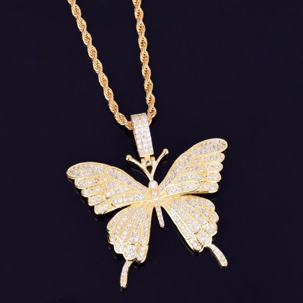

gold necklace charms butterfly color cubic zircon pendant women's hip hop rock jewelry mx200810