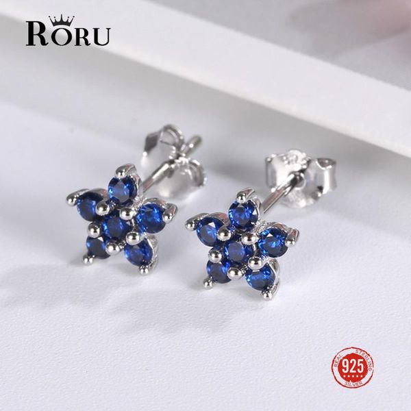 

real 100% 925 sterling silver earrings for women star sapphire blue stone stud earrings flower amethyst gift for girl jewelry, Golden;silver